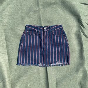 NWOT American Eagle Hi Rise Festival Mini Blue Red Striped Stretch Denim Skirt